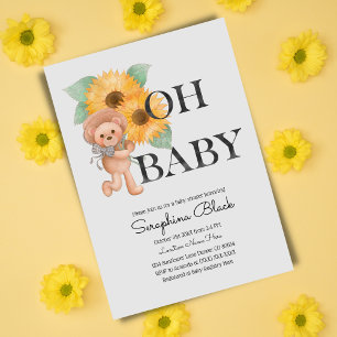 Invitation Aquarelle Teddy Bear Baby shower de tournesol
