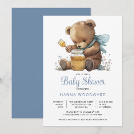Invitation Aquarelle Teddy Bear Honey Pot Baby shower garçon