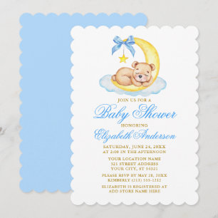 Invitation Aquarelle Teddy Bear Lune Baby shower or