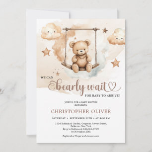 Invitation Aquarelle teinte brune neutre teddy ours sur balan