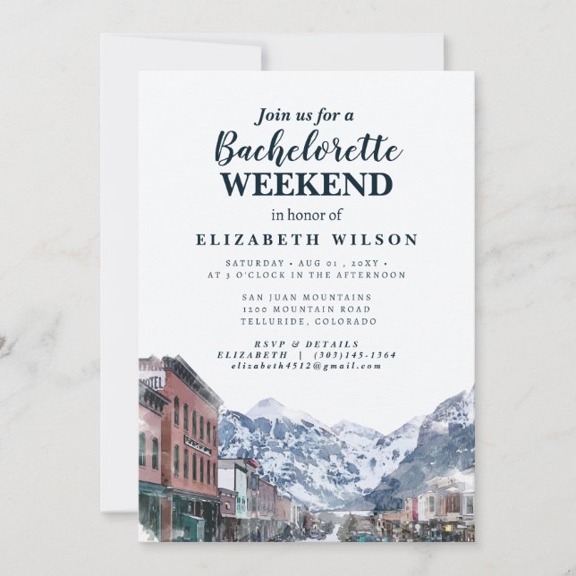 Invitation Aquarelle Telluride Co Bachelorette Mountain (Devant)