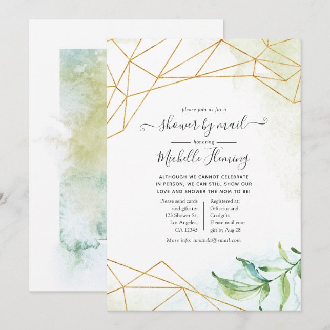 Invitation Aquarelle tendance Baby shower géométrique par cou (Devant / Derrière)