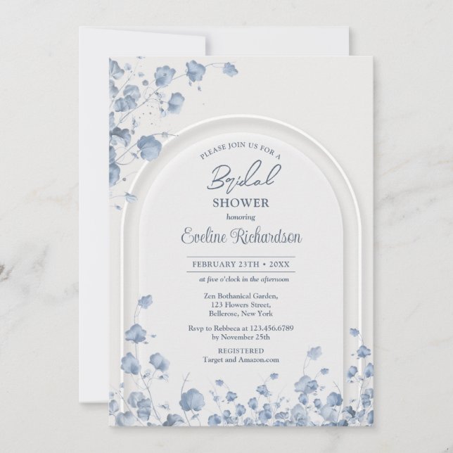 Invitation Aquarelle tendance bleu fleur sauvage boho arch (Devant)