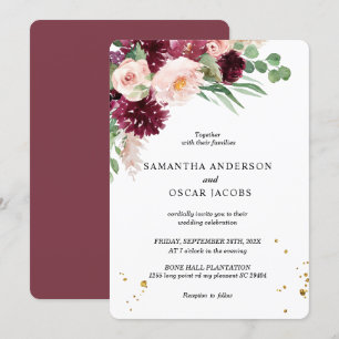 Invitation Aquarelle tendance Burgundy Blush Rose Floral 