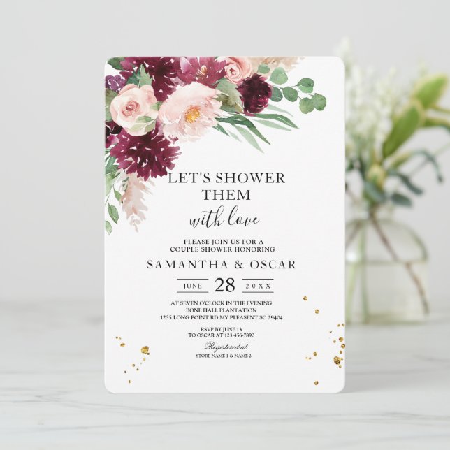 Invitation Aquarelle tendance Burgundy Blush Rose Floral (Debout devant)