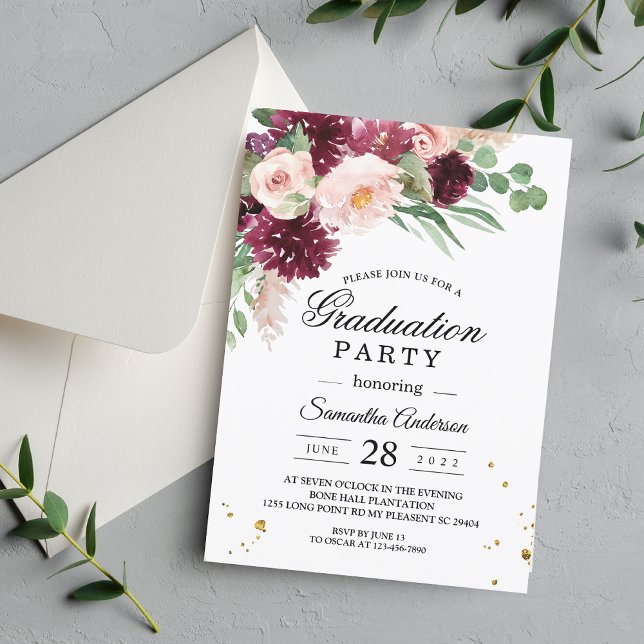 Invitation Aquarelle tendance Burgundy Blush Rose Floral (Créateur téléchargé)