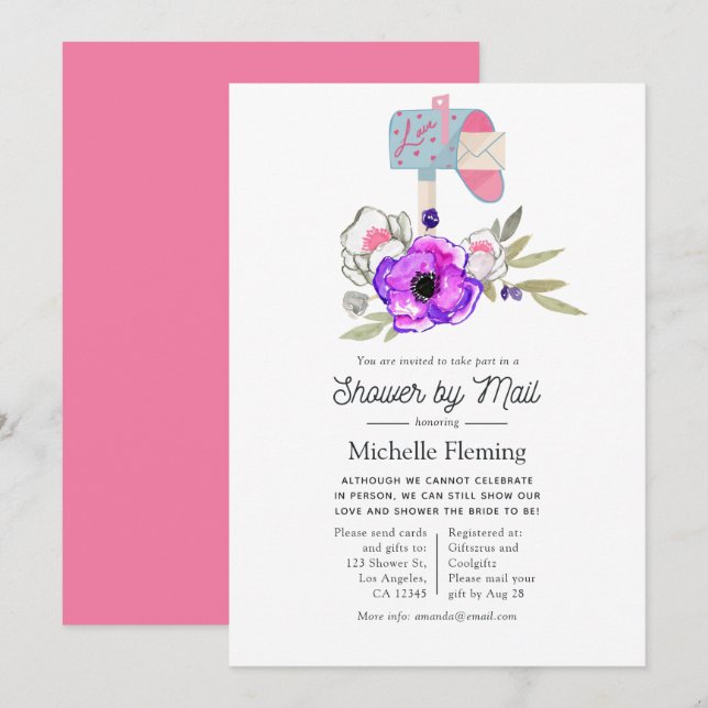 Invitation Aquarelle tendance Fête des mariées florale par co (Devant / Derrière)