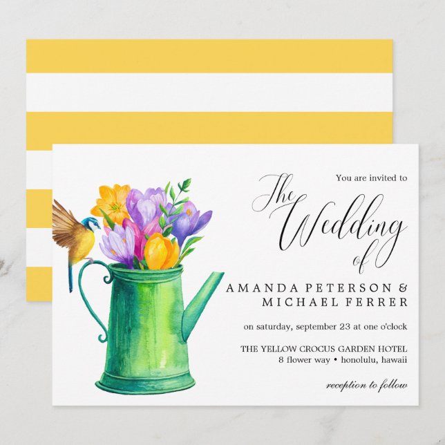 Invitation Aquarelle tendance Fleurs arrosage peut mariage (Devant / Derrière)
