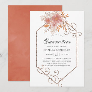 Invitation Aquarelle Terracotta géométrique Quinceañera