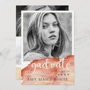 Invitation Aquarelle Terracotta Script Photo Graduation