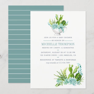 Invitation Aquarelle Terrarium en verre Baby shower de succul
