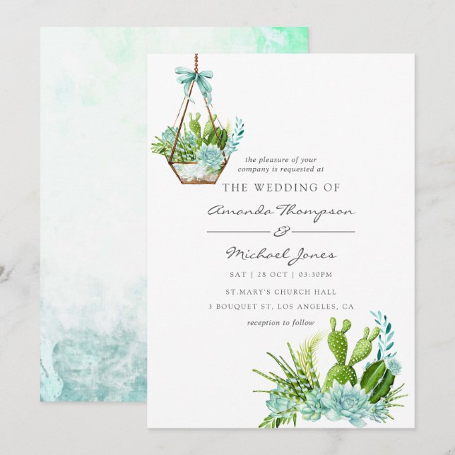 Invitation Aquarelle Terrarium en verre Mariage (Devant / Derrière)