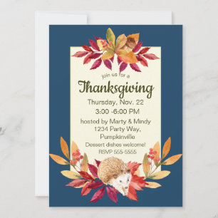 Invitation Aquarelle Thanksgiving Hérisson, Acorns, Berries