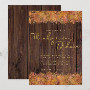 Invitation Aquarelle Thanksgiving Rustique Automne Feuilles B