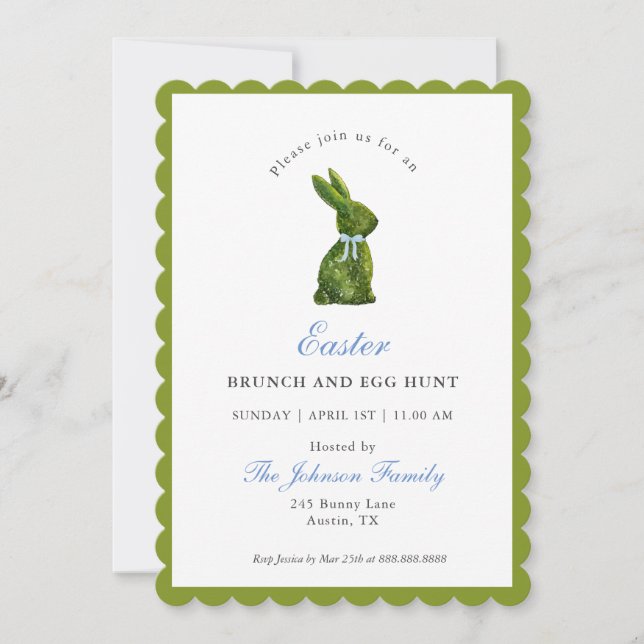 Invitation Aquarelle Topiary Bunny Pâques Brunch (Devant)