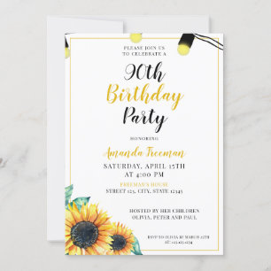 Invitation Aquarelle tournesol 90e anniversaire