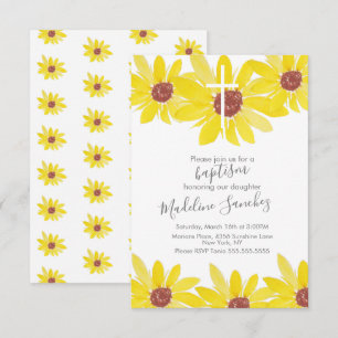 Invitation Aquarelle tournesol Baptême main peint
