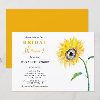 Invitation Aquarelle tournesol douche nuptiale élégant simple
