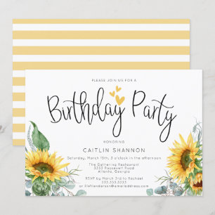 Invitation Aquarelle Tournesol Jaune Frappe d'anniversaire