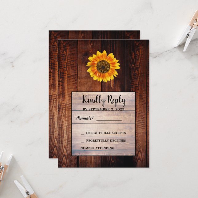 Invitation Aquarelle tournesol mariage campagnard rustique RS (Devant/Arrière en situation)