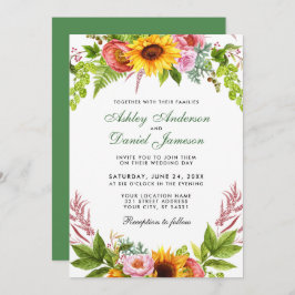 Invitation Aquarelle Tournesol Mariage vert