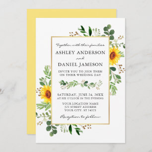 Invitation Aquarelle tournesol Mariage vert