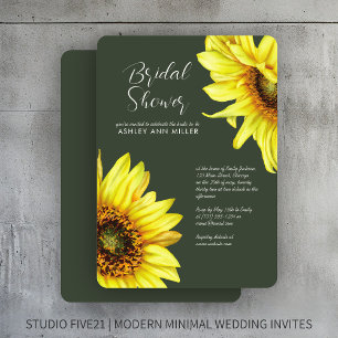Invitation Aquarelle Tournesol Moss Wedding shower vert
