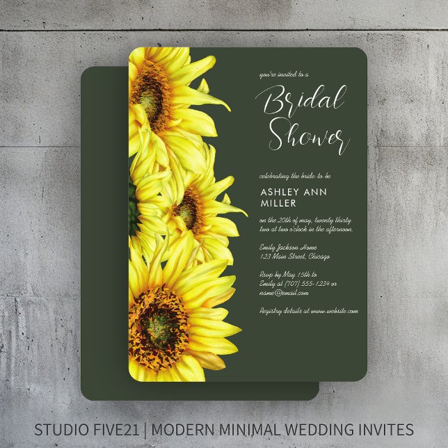 Invitation Aquarelle Tournesol Moss Wedding shower vert (Créateur téléchargé)