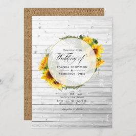 Invitation Aquarelle Tournesol rustique Pays Barne Mariage I