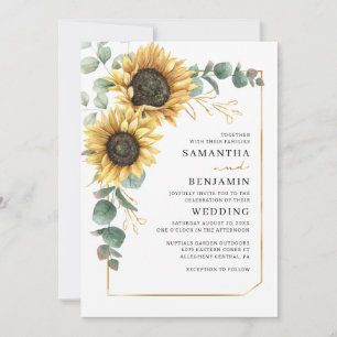 Invitation Aquarelle tournesol vert Mariage Feuille