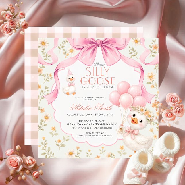 Invitation Aquarelle Tout en Un Baby Shower Silly Goose Bow (Créateur téléchargé)