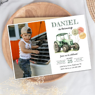 Invitation Aquarelle Tracteur 2e fête d'anniversaire Photo