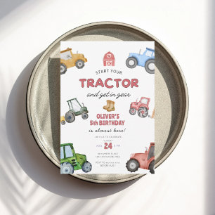 Invitation Aquarelle tracteur 5e anniversaire