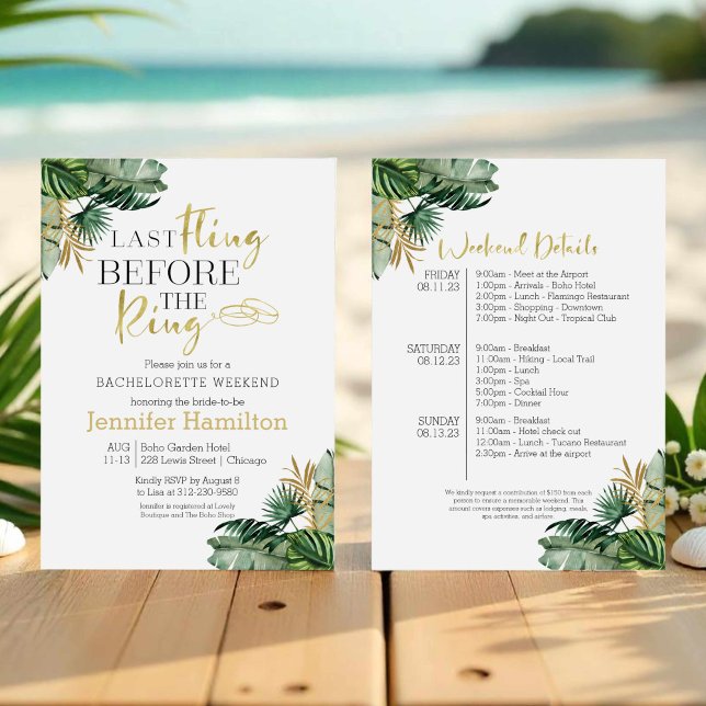 Invitation Aquarelle Tropical Bachelorette Heekend Itinéraire (Créateur téléchargé)