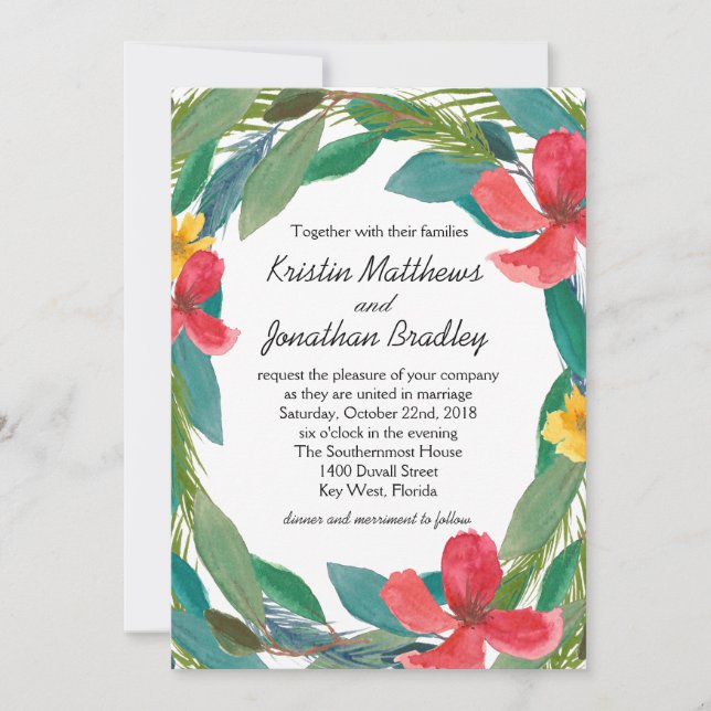 Invitation Aquarelle Tropical Bliss Mariage Floral (Devant)