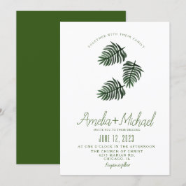 Invitation Aquarelle Tropical Botanical Green Palm Mariage