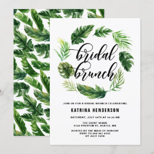 Invitation Aquarelle Tropical Feuille Wreath Bridal Brunch