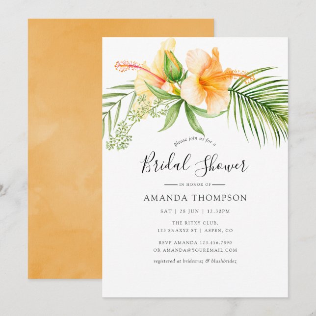 Invitation Aquarelle Tropical Floral Beach Fête des mariées (Devant / Derrière)