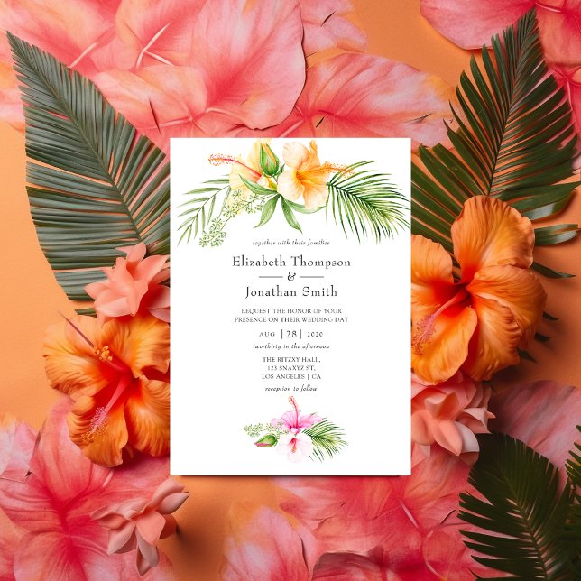 Invitation Aquarelle Tropical Floral Beach Mariage (Créateur téléchargé)