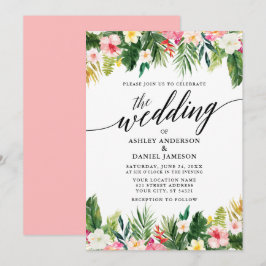 Invitation Aquarelle Tropical Floral Calligraphie Mariage Pnk