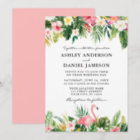 Aquarelle Tropical Floral Flamant rose Mariage ros