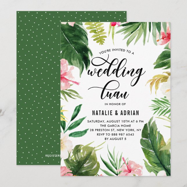 Invitation Aquarelle Tropical Floral Frame Mariage Luau (Devant / Derrière)