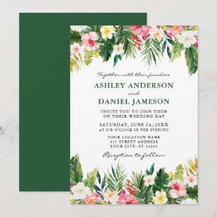 Invitation Aquarelle Tropical Floral Mariage Vert