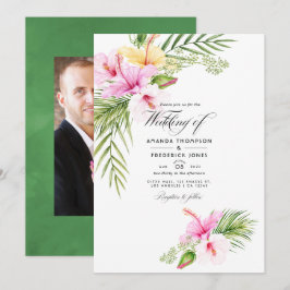 Invitation Aquarelle Tropical Floral Photo Mariage