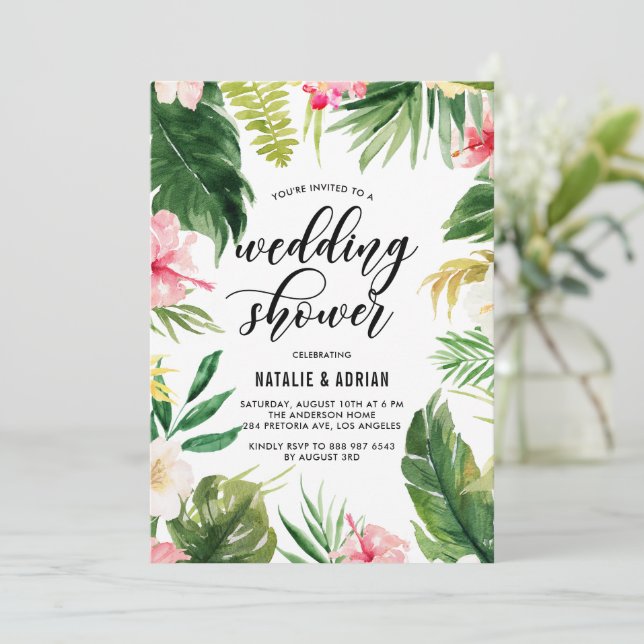 Invitation Aquarelle Tropical Floral Wedding shower (Debout devant)