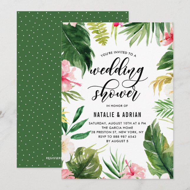 Invitation Aquarelle Tropical Floral Wedding shower (Devant / Derrière)
