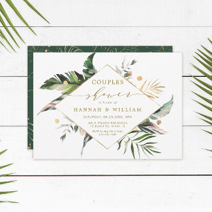 Invitation Aquarelle Tropical Foliage Gold Couples Douche