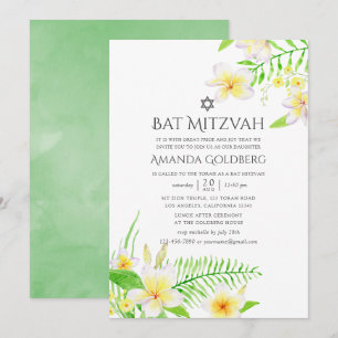 Invitation Aquarelle Tropical Frangipani Bat mitzvah