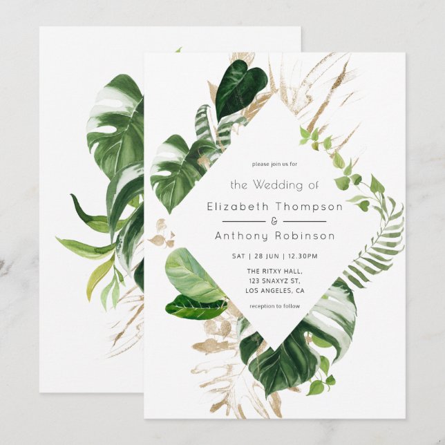 Invitation Aquarelle Tropical Geometry Beach Wedding (Devant / Derrière)