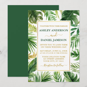 Invitation Aquarelle Tropical Green Mariage Or Vert